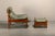 Ultimately comfortable lounge chair with footstool. Solid oak frame with newly upholstered soft Sage Green leather...