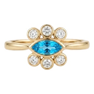 Marquise Blue Topaz Ring | 18k Gold Plated Evil Eye Ring | Cluster Wedding Unique Promise Ring Us 7 For Sale