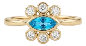 Marquise Blue Topaz Ring | 18k Gold Plated Evil Eye Ring | Cluster Wedding Unique Promise Ring Us 7
