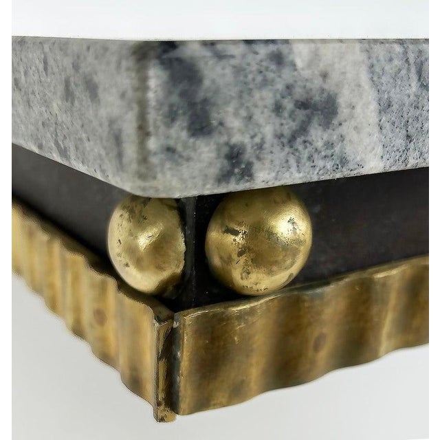 1930s Art Deco Wrought Iron, Brass, Marble Console Table, Subes Manner For Sale - Image 4 of 10
