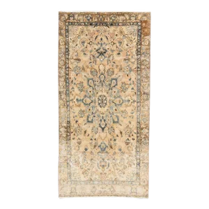 Vintage Distressed Handmade Medallion Beige Wool Runner