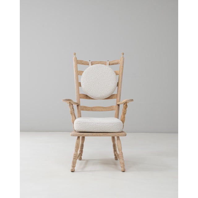 20th Century French Spindle-Back Oak Armchair with Bouclé Cushions For Sale - Image 16 of 18