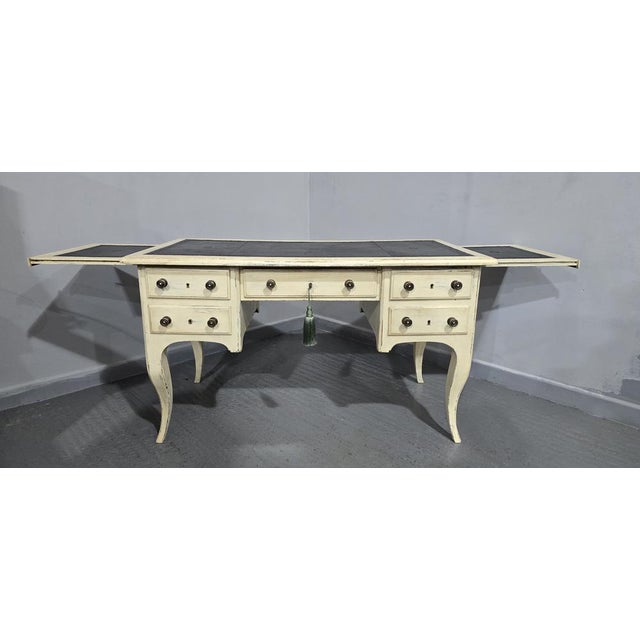 Ivory French Painted Kneehole Desk, 1880 For Sale - Image 8 of 18