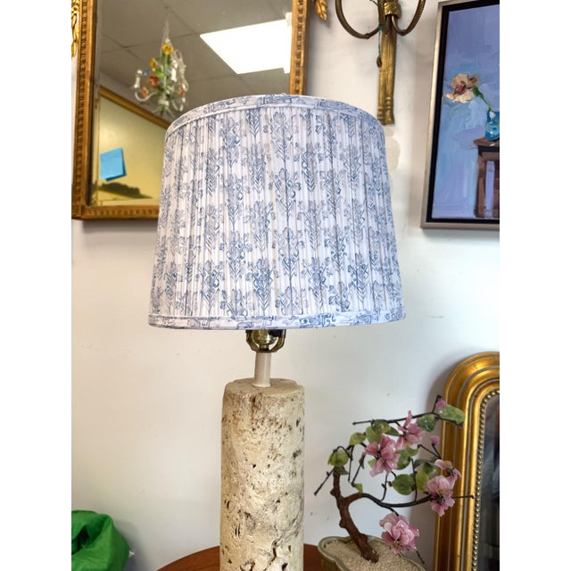 Late 20th Century 1980’s Cylindrical Travertine Lamp With Shade For Sale - Image 5 of 9