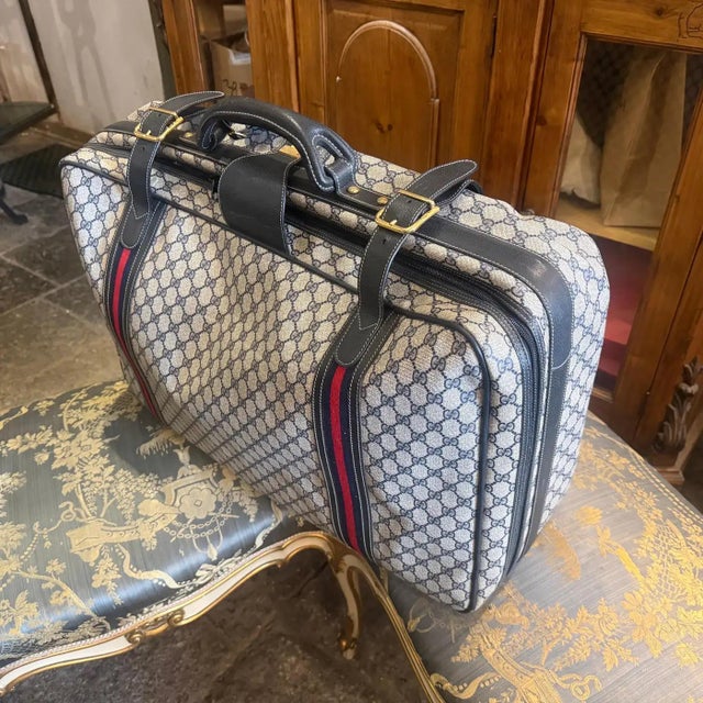 Vintage 1980s Gucci Iconic Gg Monogram Suitcase With Web Stripes For Sale - Image 10 of 15
