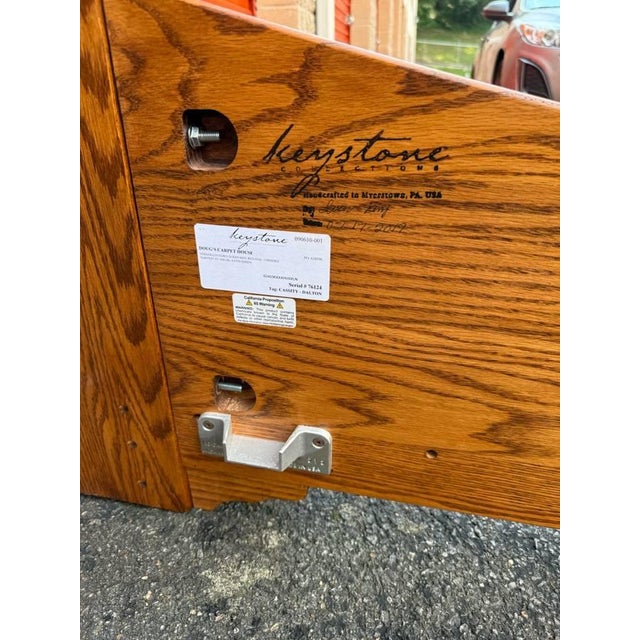 Farmhouse Keystone Sleigh Oak Queen Bed Frame For Sale - Image 3 of 17