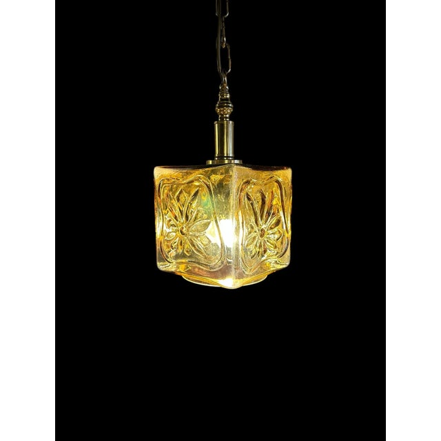 Gold Amber Glass Pendant with Brass Chain, 1960 For Sale - Image 8 of 9