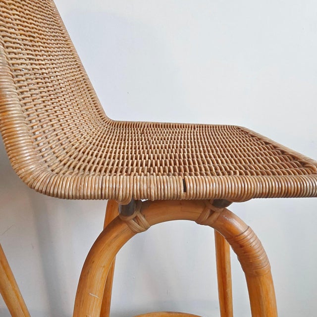 Wood Vintage Rattan and Bamboo Bar Stools by Dirk van Sliedgert, 1950s, Set of 2 For Sale - Image 7 of 15