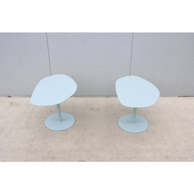 Metal MCM Style Light Blue Organic Forms Side Tables Attributed to Morten Voss, a Pair For Sale - Image 7 of 18