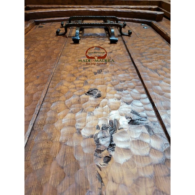 Brown Handcrafted Solid Wood Rustic Exterior Double Door – Custom Mexican Design Made to Order For Sale - Image 8 of 12