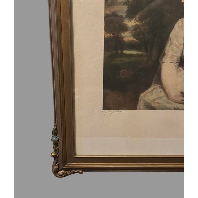 Antique Victorian Gilt Framed Print Simplicity the Flower Girl by Reynolds For Sale - Image 4 of 9