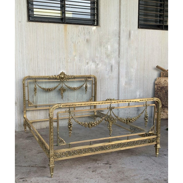 19th Century French Belle Époque Bronze Iron Full Bedframe For Sale - Image 4 of 9