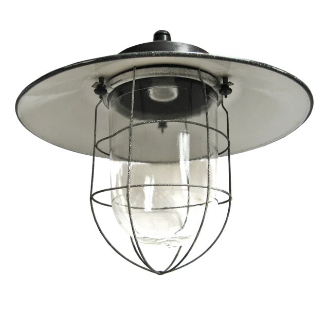 Vintage Industrial Bakelite Clear Glass Sconce in Grey Enamel For Sale