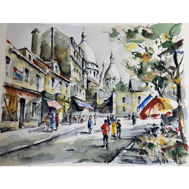 Mid-20th Century Parisian View of Paris Watercolor Print by Artist G. Lelong For Sale - Image 14 of 15