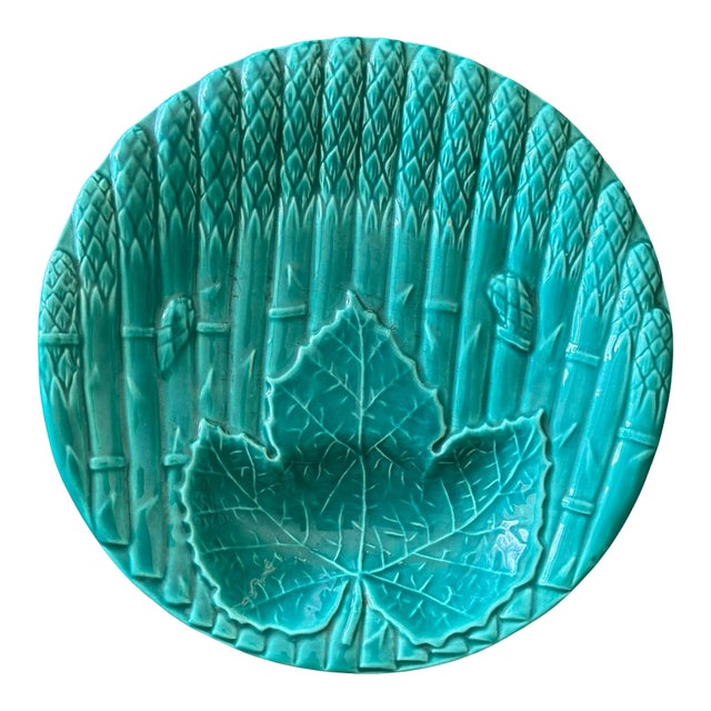 Vintage French Green Majolica Asparagus Plates - 10”, Sold Individually For Sale