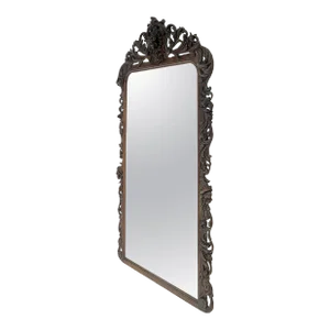 North Winds Standing 8 Feet Tall Heavily Carved Oak Floor Wall Mirror