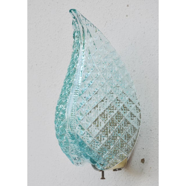 1950s Rare Wall Light Blue Jewel Murano Glass Leave by Barovier E Toso, -Set of 2 For Sale - Image 4 of 12