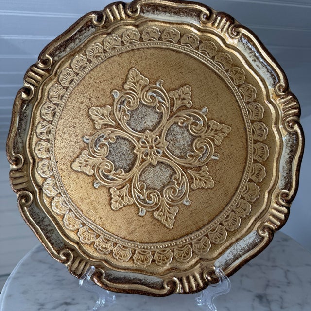 Vintage Italian Florentine Gilt Wood Charger Plate by Sezzatini For Sale - Image 4 of 9