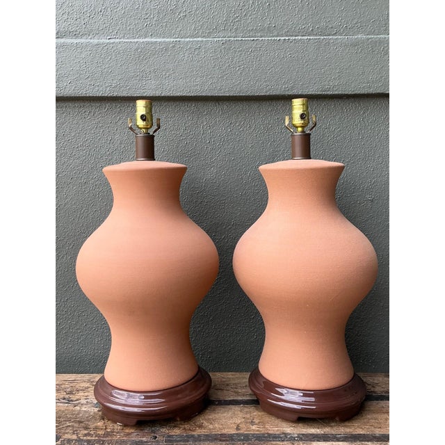 Ceramic Vintage Terracotta Table Lamps - Pair For Sale - Image 7 of 18