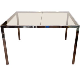 1970s Chrome and Grey Glass Extension Dining Table by Milo Baughman for Dia For Sale