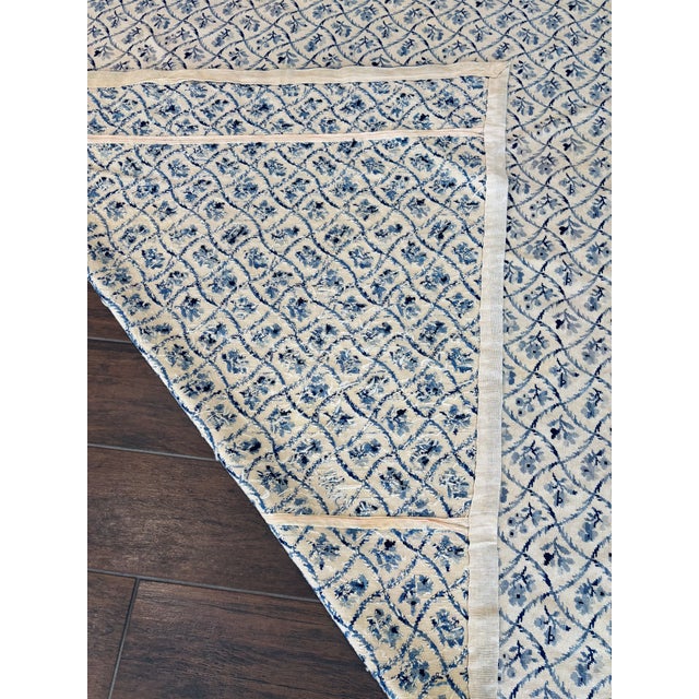 Vintage Large Blue and White Needlepoint on Cream Background Textile For Sale - Image 4 of 8