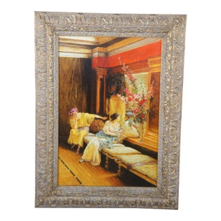Mid 20th Century Vain Courtship Classical Oil Painting After Sir Lawrence Alma-Tadema For Sale