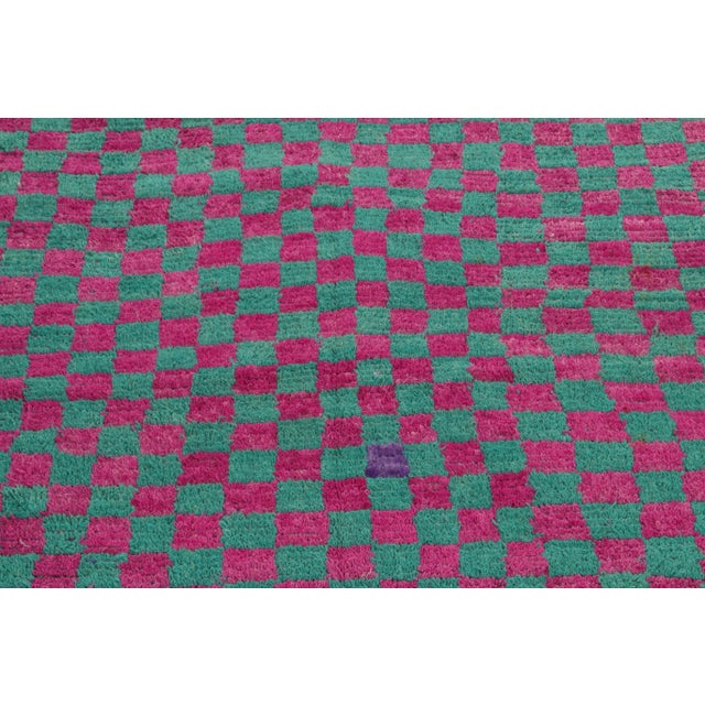 Vintage Tulu Rug in Turquoise, Magenta Geometric Chessboard Pattern For Sale - Image 4 of 6