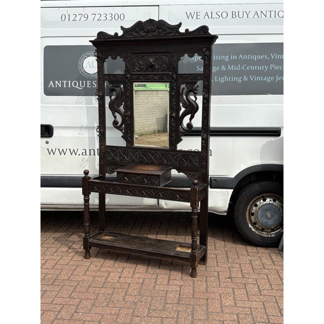 Victorian Oak Hall Stand with Mirror For Sale - Image 10 of 18