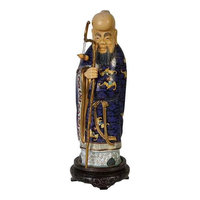 20th Century Chinese Antique Cloisonne Longevity Star Statuary For Sale
