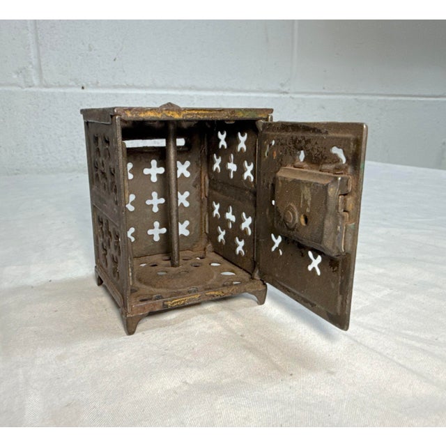 Metal Antique 1800's Cast Iron Green Church Window Still Coin Dime Bank Toy Safe For Sale - Image 7 of 9