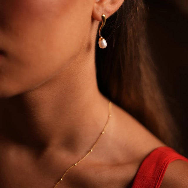 Wave Gold Vermeil Pearl Drop Statement Earrings, A Pair For Sale - Image 4 of 7