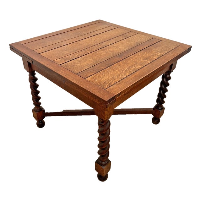 Antique Expanding Pub Kitchen Table Barley Twist Legs Quarter Sawn Tiger Oak For Sale