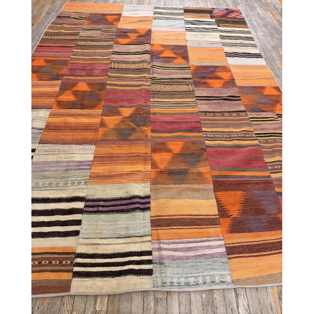 1930s Colorful Geometric Antique Turkish Village Kilim Flatweave Room Size Rug For Sale - Image 4 of 7