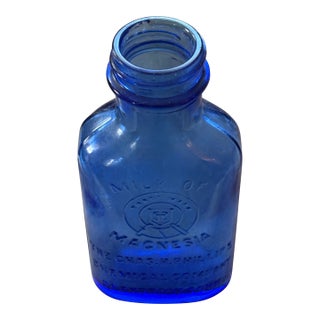 Early 1900’s Blue Glass Milk of Magnesia Bottle For Sale