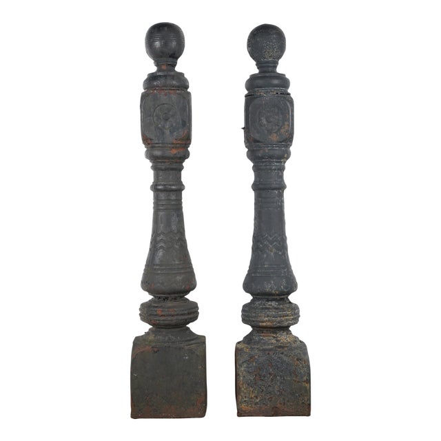 Pair of Antique Victorian 47.5 In. Cast Iron Newel Posts For Sale