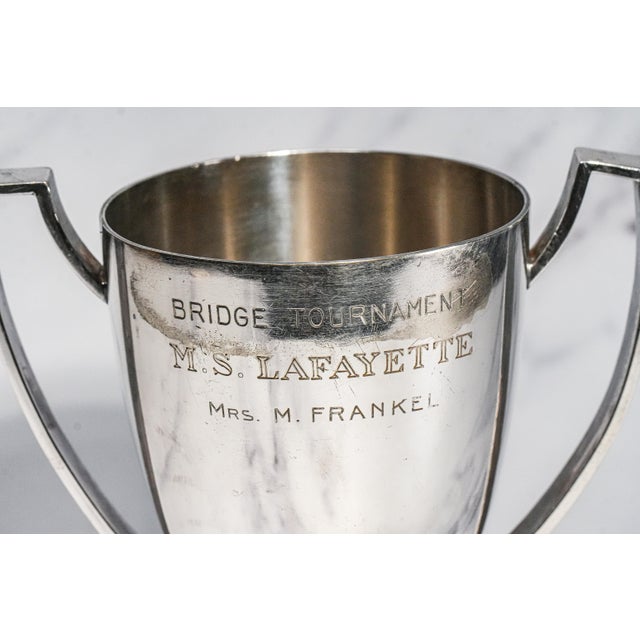 Art Deco Rare Antique Christofle Silverplate Trophy Cup French Line Ms Lafayette Bridge Tournament For Sale - Image 3 of 11