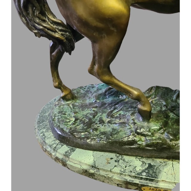 Stone Vintage Barye Attributed "Arab Worrier on Horse" Bronze Sculpture Marble Base 30'' High For Sale - Image 7 of 12