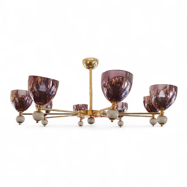 Metal Chandelier with Violet Shades, 1950s For Sale - Image 7 of 7