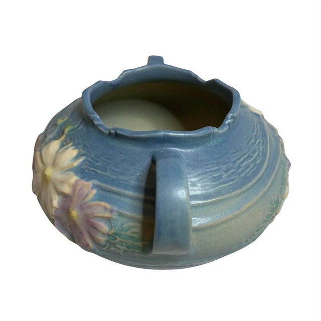Vintage Roseville Pottery Blue Cosmos Handled Rose Bowl, 1939 Chairish