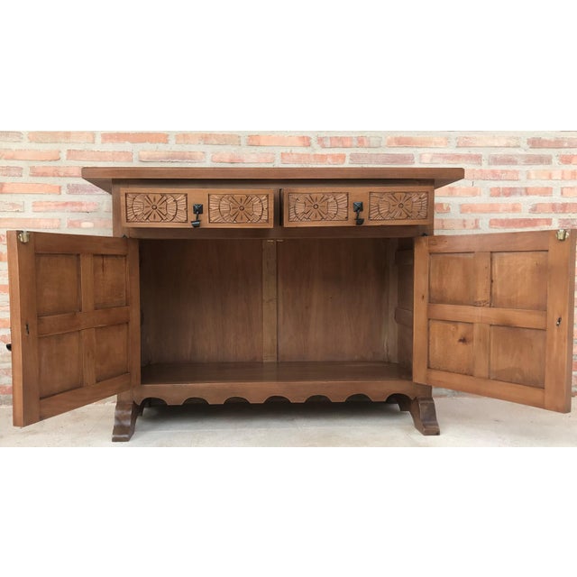 20th Century Catalan Baroque Carved Walnut Tuscan Two Drawers Credenza or Buffet For Sale - Image 6 of 9