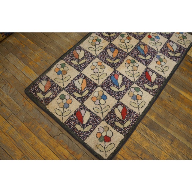 1930s Multicolor Floral Folk Art Antique American Hooked Rug 2'5" X 4'2" Handknotted Wool Carpet For Sale - Image 4 of 6