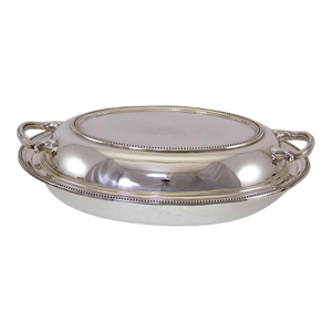 1970’s Vintage/New Entree Dish & Cover With Bead Pattern, Applied Border-Silverplated