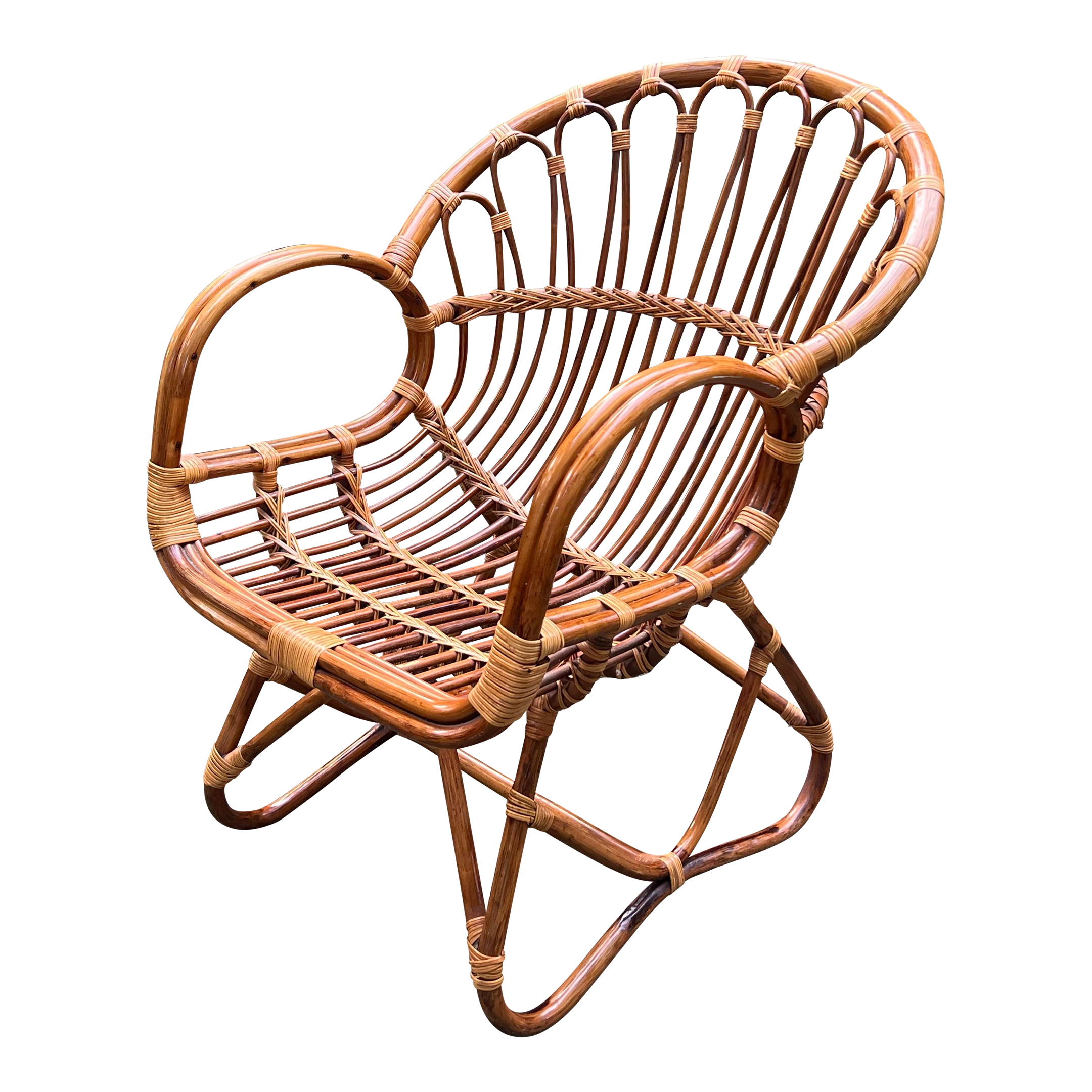 Vintage Mid Century Franco Albini Rattan Scoop Chair | Chairish