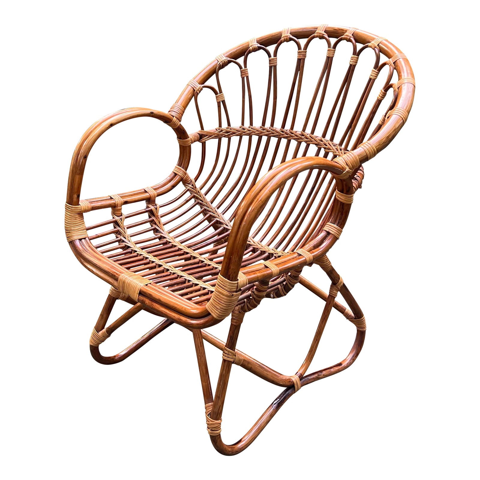 Vintage Mid Century Franco Albini Rattan Scoop Chair | Chairish
