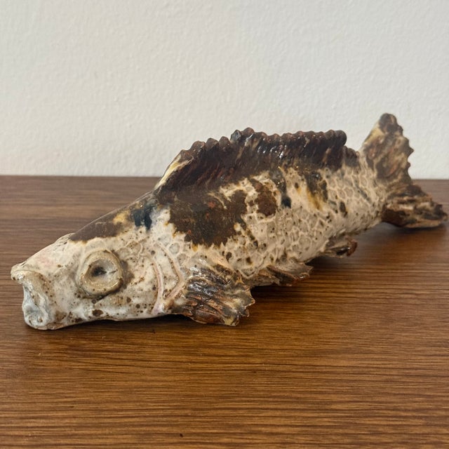 Vintage American Folk Art Pottery Fish Sculpture - Hand-Sculpted Ceramic Decorative Object For Sale In Los Angeles - Image 6 of 7