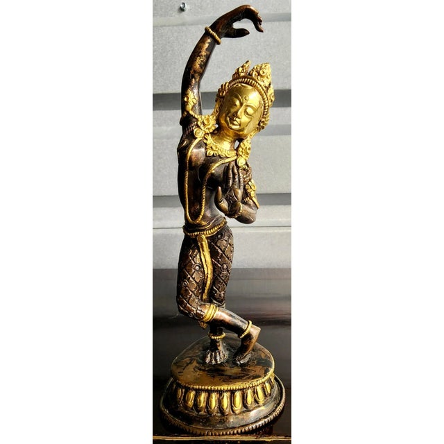 Metal Vintage Hindu Dancing Goddess Hand-Painted Metal Statue Figurine For Sale - Image 7 of 13