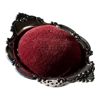 1900s Gorham Sterling Silver Victorian Pin Cushion With Rich Red Velvet For Sale