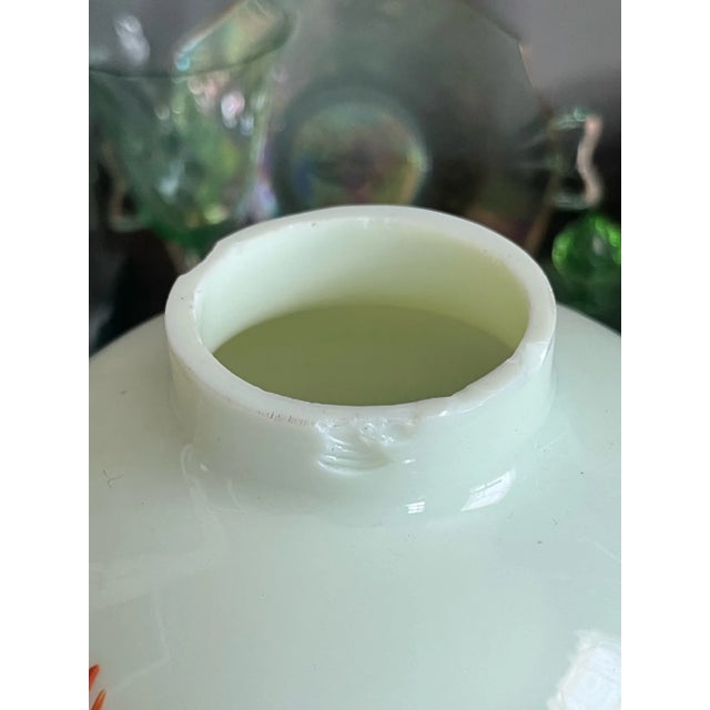 Bohemian Uranium Opaline Glass Jar With Enamel Lotus Decoration – 3d Embossed, Circa 1870s For Sale - Image 6 of 8