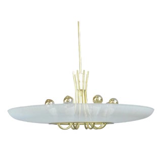 Large Mid-Century Brass and Glass Ceiling Light, 1960s For Sale