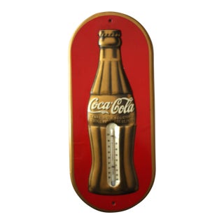 Vintage Coca-Cola Metal Thermometer Sign For Sale